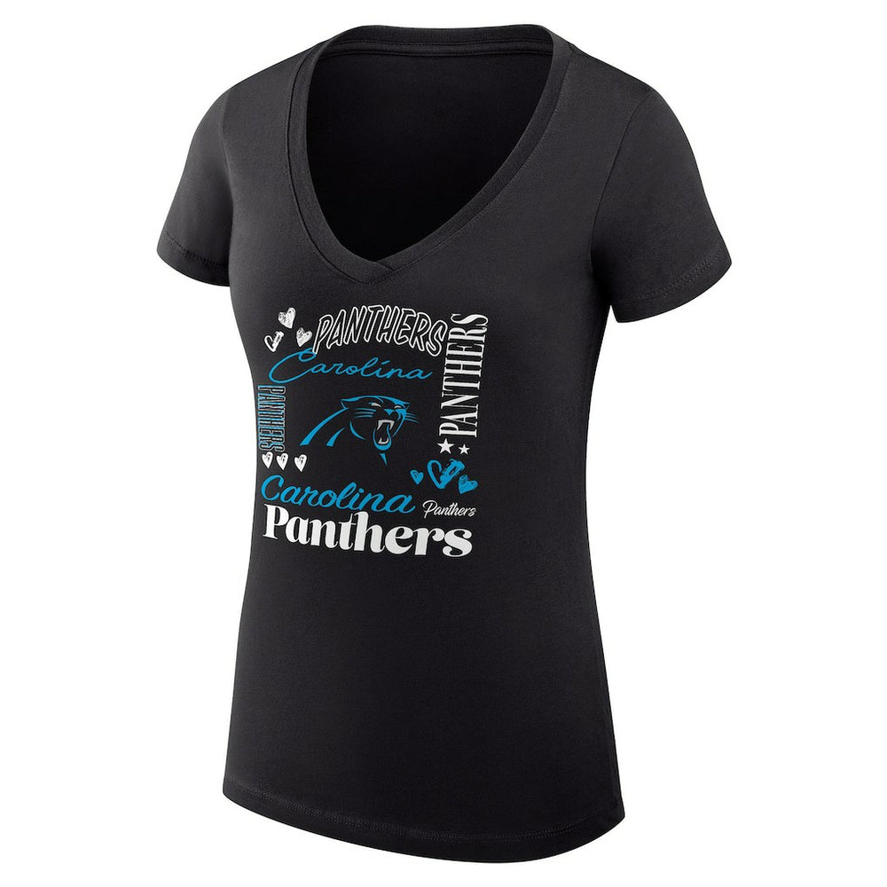 G-III 4Her by Carl Banks Women's Super-Slim Fit Lightweight Collage Team V-Neck T-Shirt - Carolina Panthers