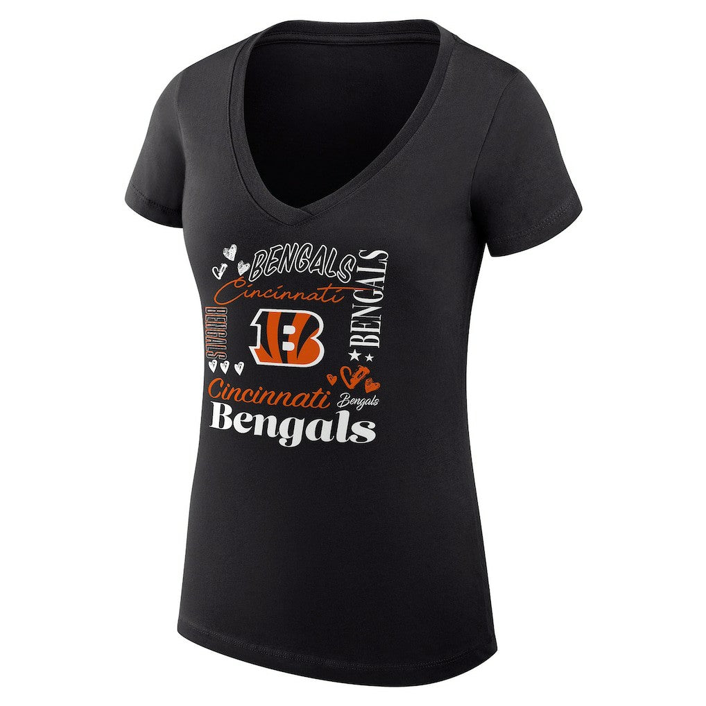 G-III 4Her by Carl Banks Women's Super-Slim Fit Lightweight Collage Team V-Neck T-Shirt - Cincinnati Bengals