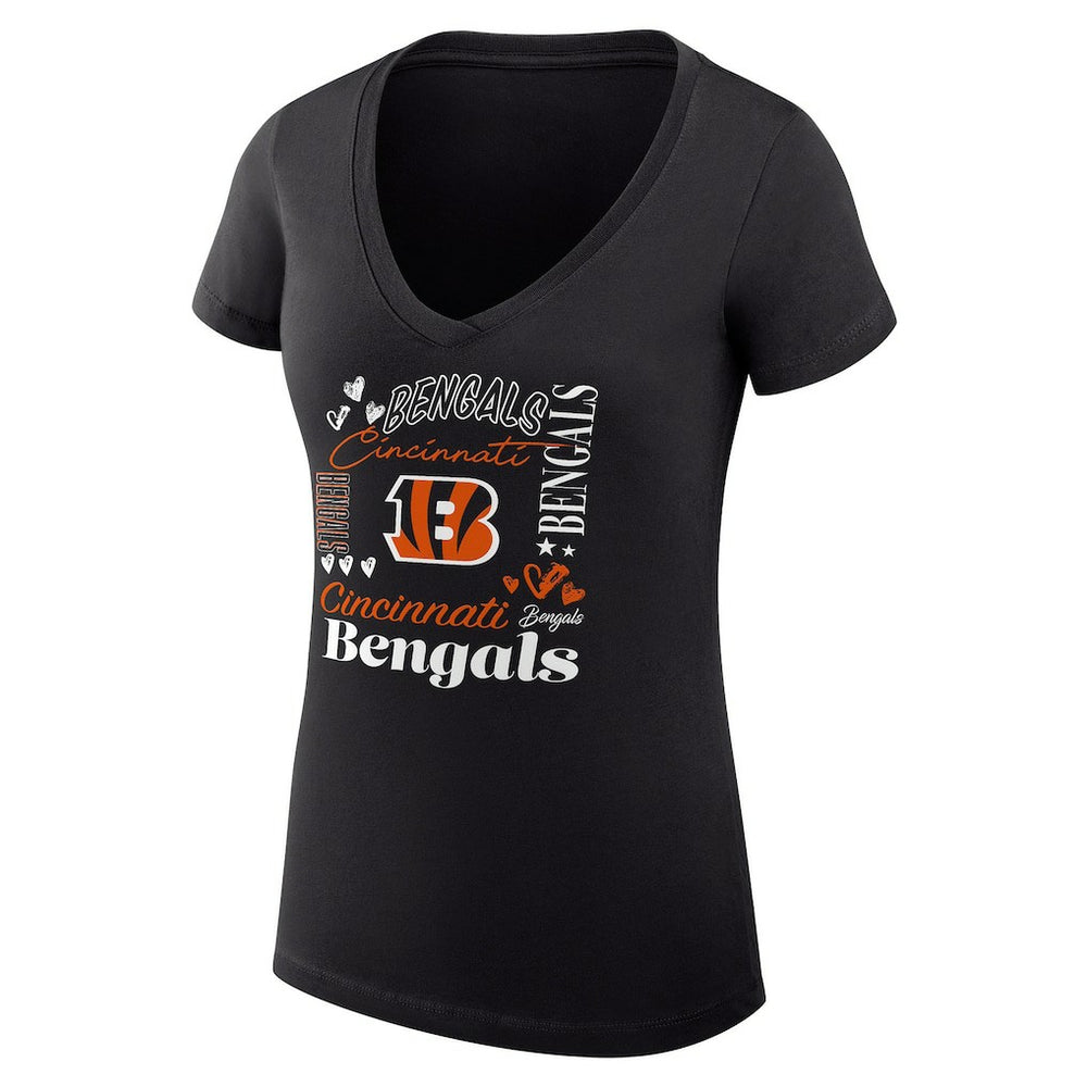 G-III 4Her by Carl Banks Women's Super-Slim Fit Lightweight Collage Team V-Neck T-Shirt - Cincinnati Bengals