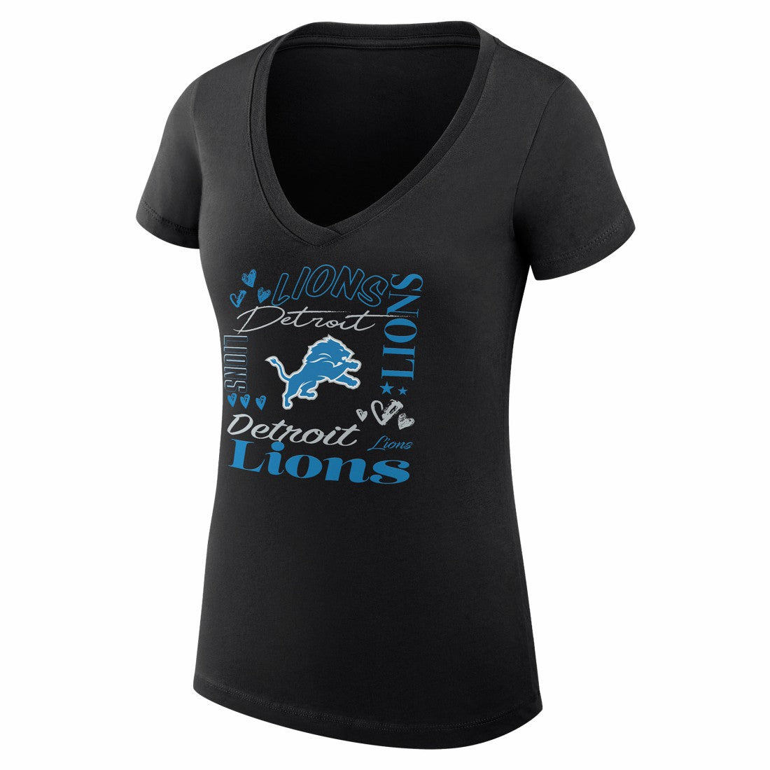 G-III 4Her by Carl Banks Women's Super-Slim Fit Lightweight Collage Team V-Neck T-Shirt - Detroit Lions