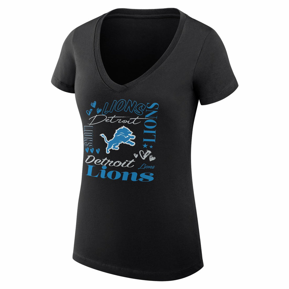 G-III 4Her by Carl Banks Women's Super-Slim Fit Lightweight Collage Team V-Neck T-Shirt - Detroit Lions