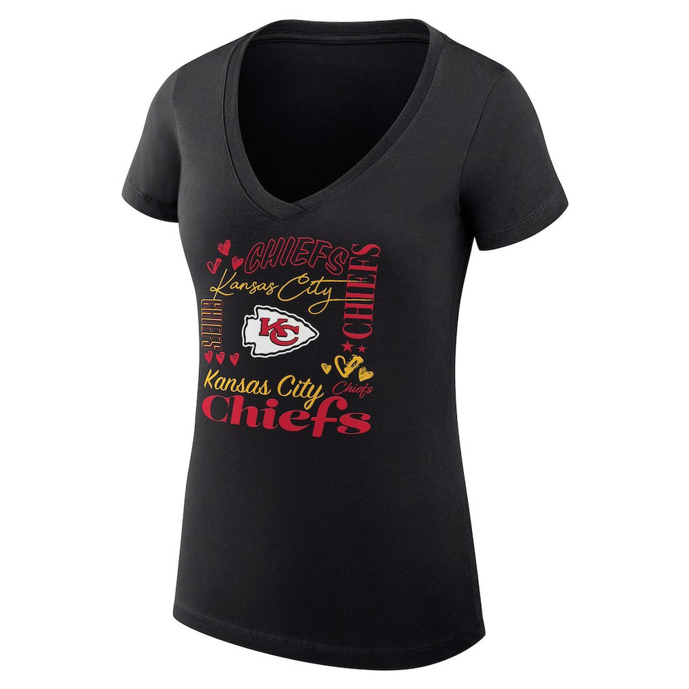 G-III 4Her by Carl Banks Women's Super-Slim Fit Lightweight Collage Team V-Neck T-Shirt - Kansas City Chiefs