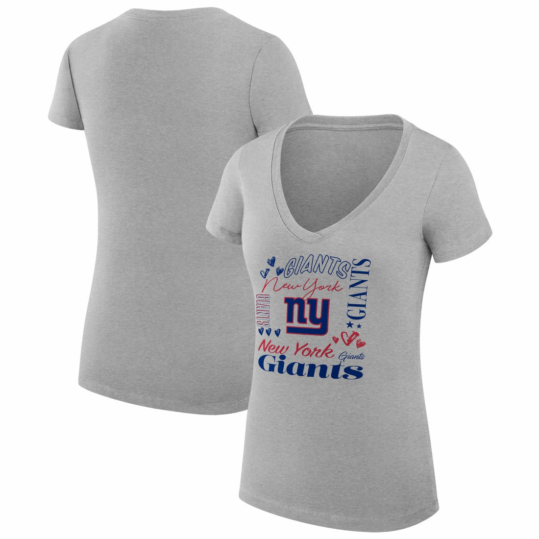 G-III 4Her by Carl Banks Women's Super-Slim Fit Lightweight Collage Team V-Neck T-Shirt - New York Giants