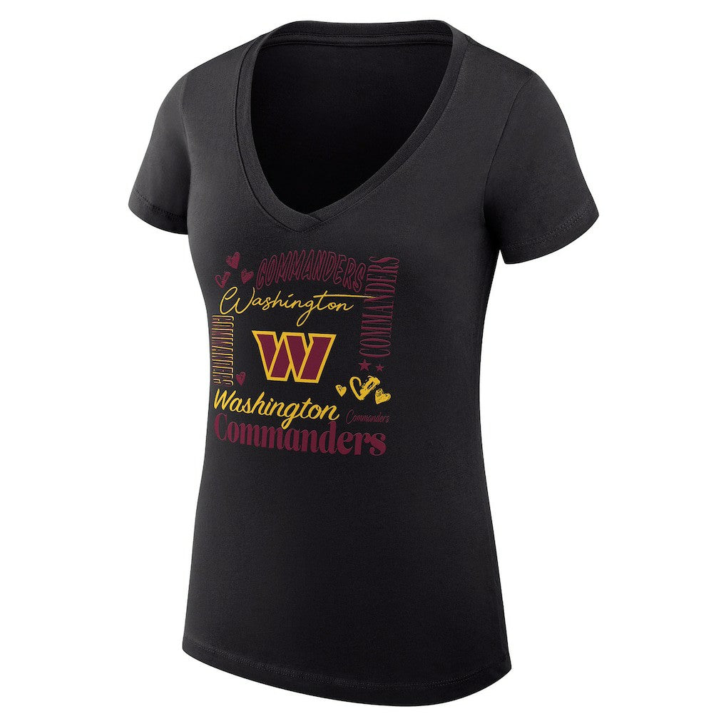 G-III 4Her by Carl Banks Women's Super-Slim Fit Lightweight Collage Team V-Neck T-Shirt - Washington Commanders
