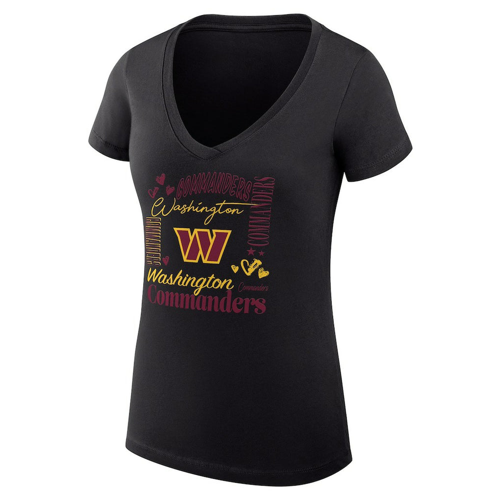 G-III 4Her by Carl Banks Women's Super-Slim Fit Lightweight Collage Team V-Neck T-Shirt - Washington Commanders