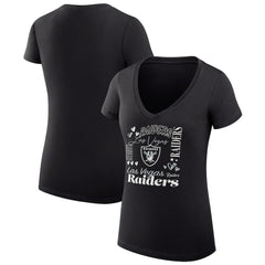 G-III 4Her by Carl Banks Women's Super-Slim Fit Lightweight Collage Team V-Neck T-Shirt - Las Vegas Raiders