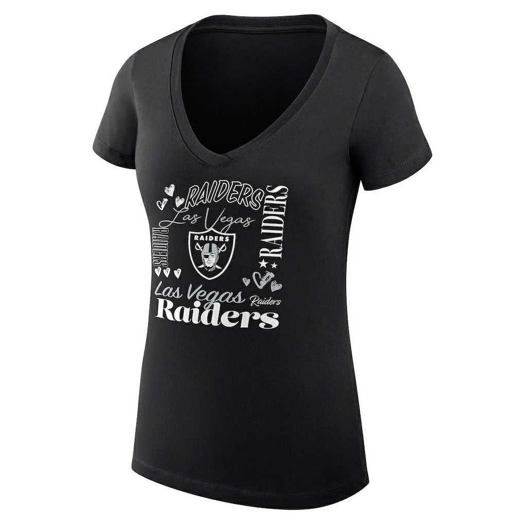 G-III 4Her by Carl Banks Women's Super-Slim Fit Lightweight Collage Team V-Neck T-Shirt - Las Vegas Raiders