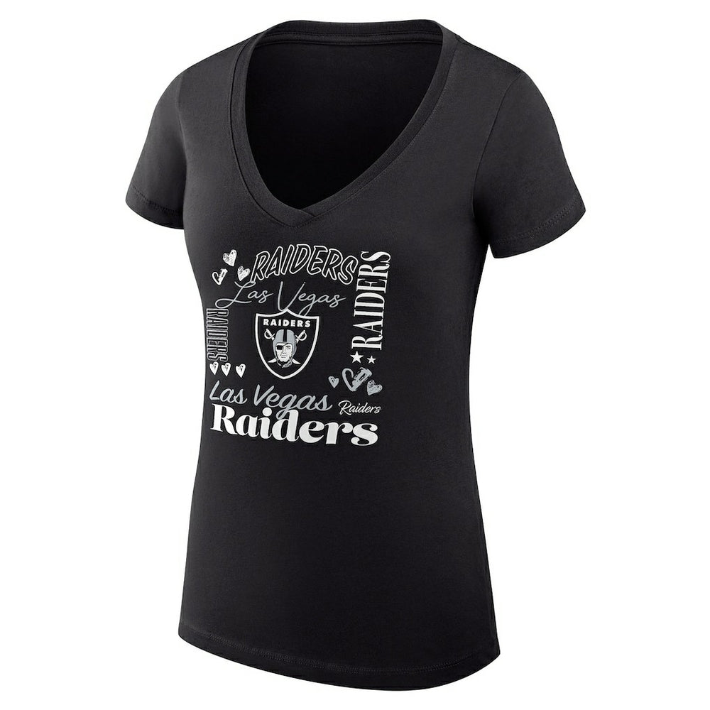G-III 4Her by Carl Banks Women's Super-Slim Fit Lightweight Collage Team V-Neck T-Shirt - Las Vegas Raiders