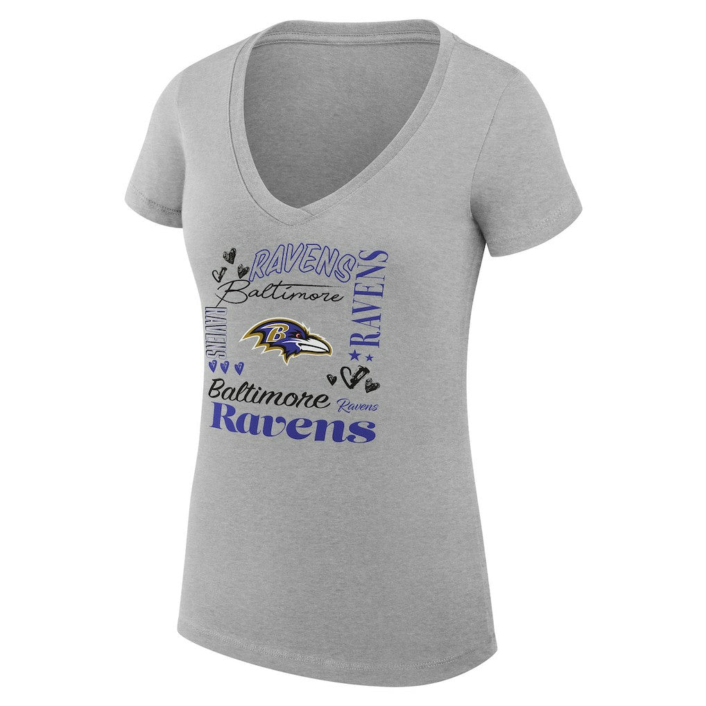 G-III 4Her by Carl Banks Women's Super-Slim Fit Lightweight Collage Team V-Neck T-Shirt - Baltimore Ravens