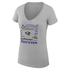 G-III 4Her by Carl Banks Women's Super-Slim Fit Lightweight Collage Team V-Neck T-Shirt - Baltimore Ravens