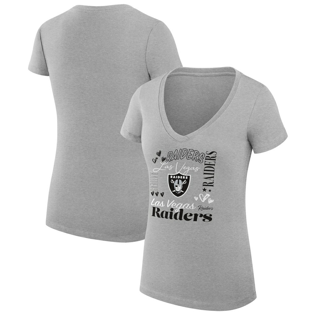 G-III 4Her by Carl Banks Women's Super-Slim Fit Lightweight Collage Team V-Neck T-Shirt - Las Vegas Raiders