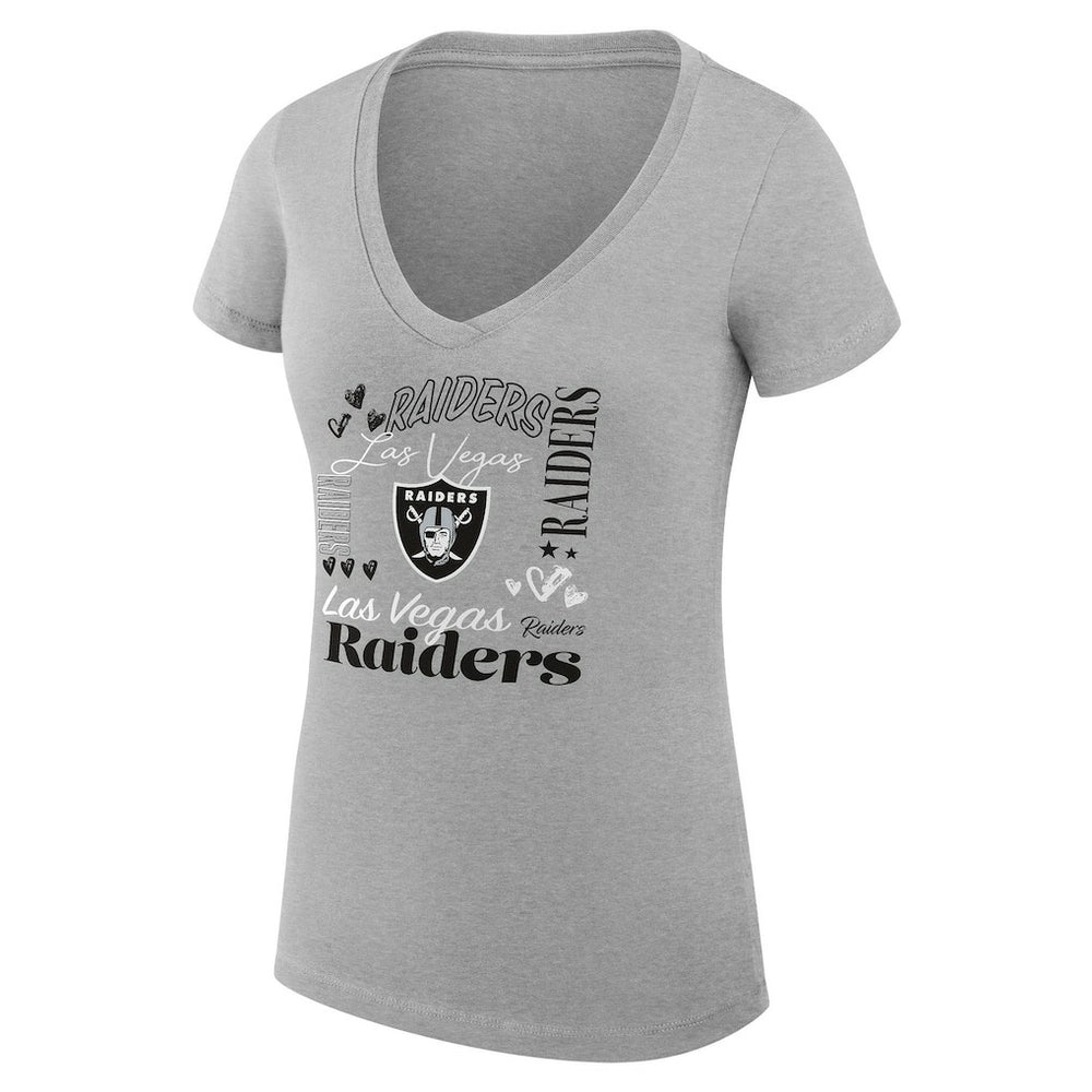 G-III 4Her by Carl Banks Women's Super-Slim Fit Lightweight Collage Team V-Neck T-Shirt - Las Vegas Raiders