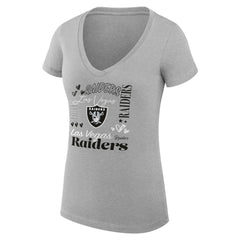 G-III 4Her by Carl Banks Women's Super-Slim Fit Lightweight Collage Team V-Neck T-Shirt - Las Vegas Raiders