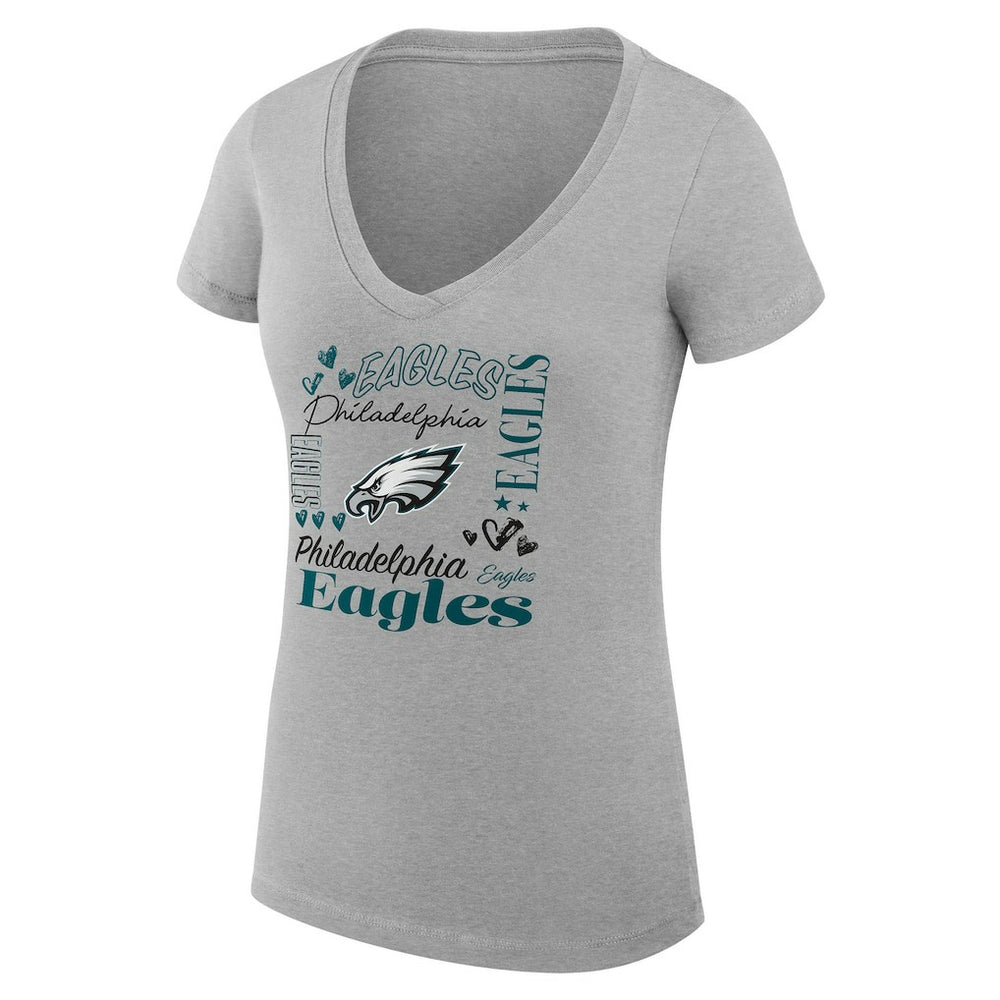 G-III 4Her by Carl Banks Women's Super-Slim Fit Lightweight Collage Team V-Neck T-Shirt - Philadelphia Eagles