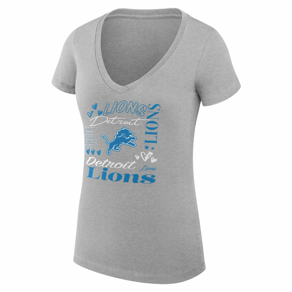 G-III 4Her by Carl Banks Women's Super-Slim Fit Lightweight Collage Team V-Neck T-Shirt - Detroit Lions