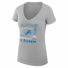 G-III 4Her by Carl Banks Women's Super-Slim Fit Lightweight Collage Team V-Neck T-Shirt - Detroit Lions