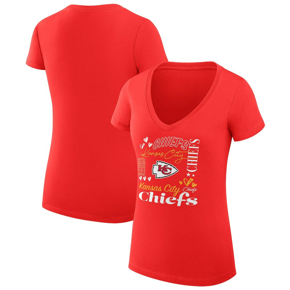 G-III 4Her by Carl Banks Women's Super-Slim Fit Lightweight Collage Team V-Neck T-Shirt - Kansas City Chiefs