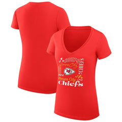 G-III 4Her by Carl Banks Women's Super-Slim Fit Lightweight Collage Team V-Neck T-Shirt - Kansas City Chiefs