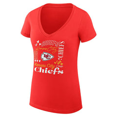 G-III 4Her by Carl Banks Women's Super-Slim Fit Lightweight Collage Team V-Neck T-Shirt - Kansas City Chiefs