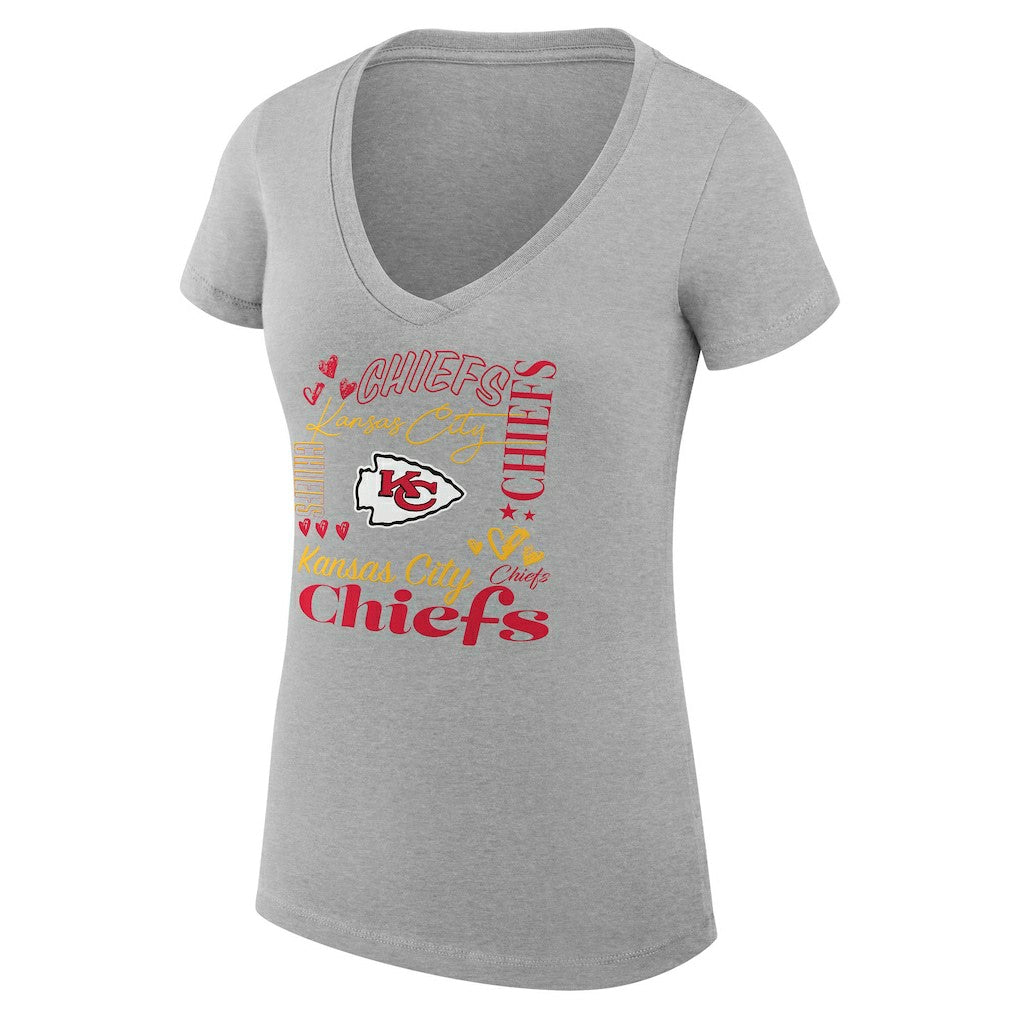 G-III 4Her by Carl Banks Women's Super-Slim Fit Lightweight Collage Team V-Neck T-Shirt - Kansas City Chiefs