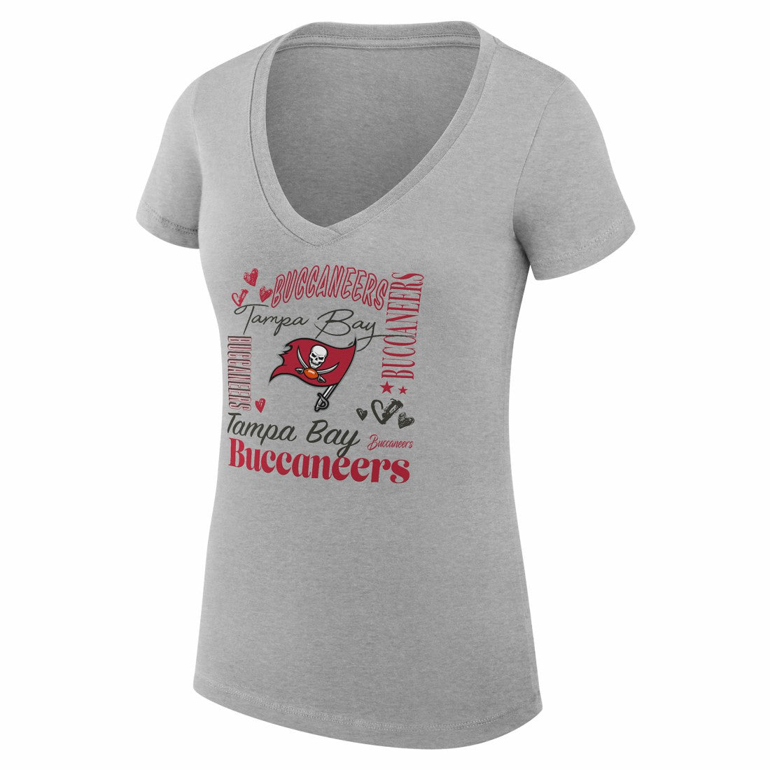 G-III 4Her by Carl Banks Women's Super-Slim Fit Lightweight Collage Team V-Neck T-Shirt - Tampa Bay Buccaneers