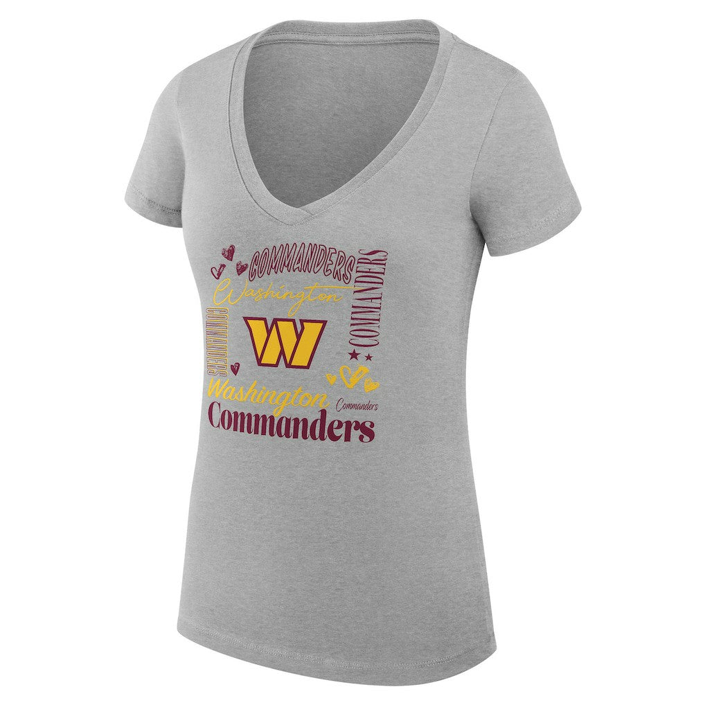 G-III 4Her by Carl Banks Women's Super-Slim Fit Lightweight Collage Team V-Neck T-Shirt - Washington Commanders