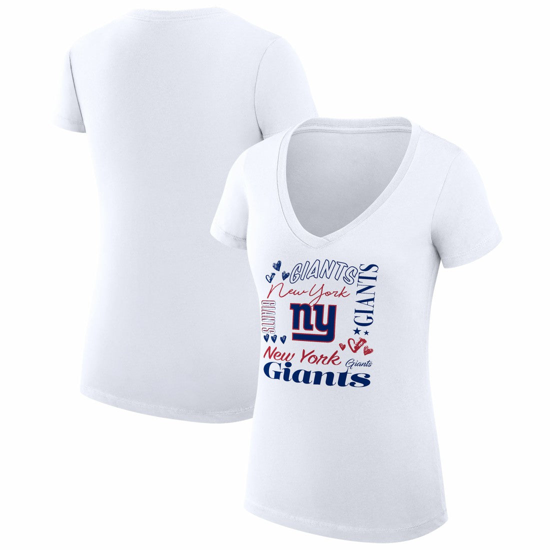 G-III 4Her by Carl Banks Women's Super-Slim Fit Lightweight Collage Team V-Neck T-Shirt - New York Giants