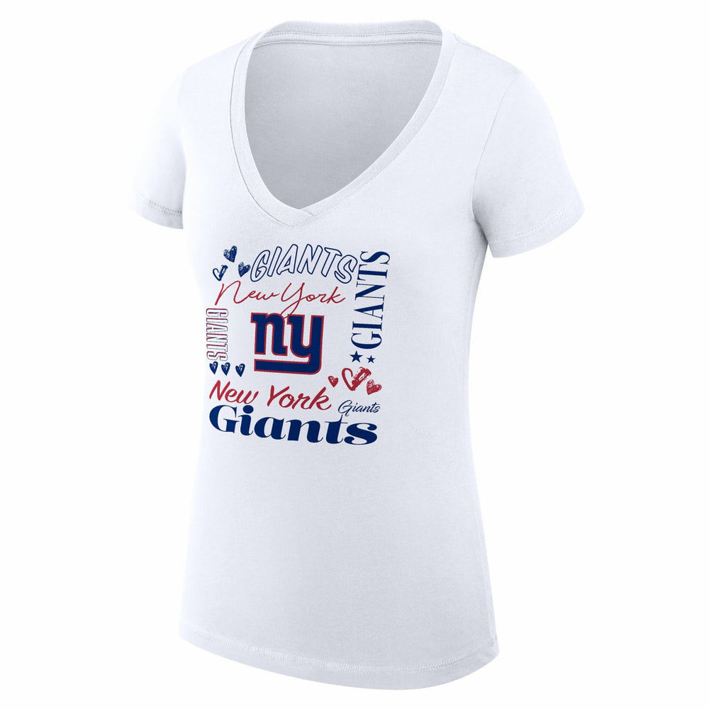 G-III 4Her by Carl Banks Women's Super-Slim Fit Lightweight Collage Team V-Neck T-Shirt - New York Giants