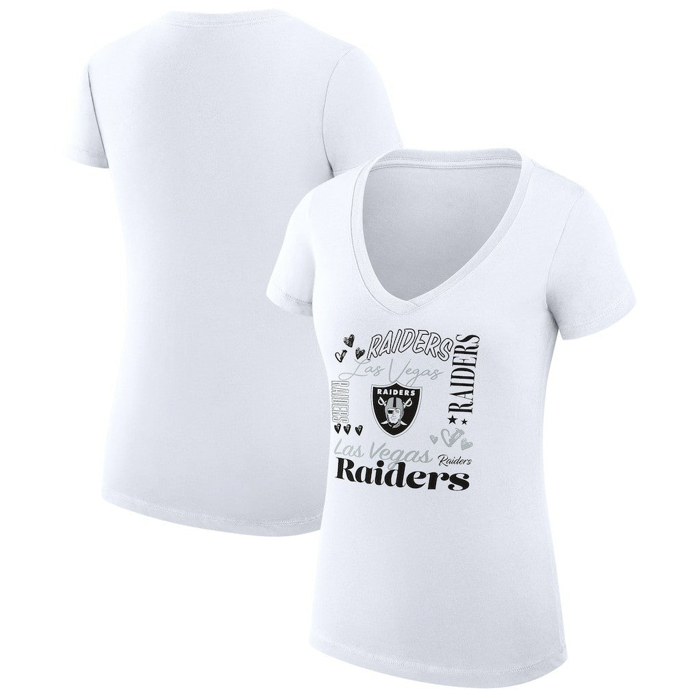 G-III 4Her by Carl Banks Women's Super-Slim Fit Lightweight Collage Team V-Neck T-Shirt - Las Vegas Raiders