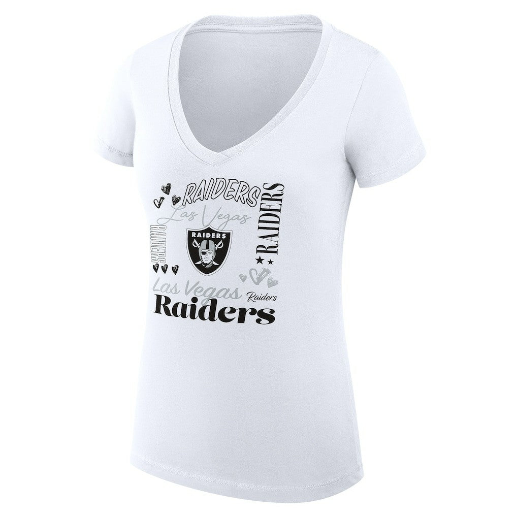 G-III 4Her by Carl Banks Women's Super-Slim Fit Lightweight Collage Team V-Neck T-Shirt - Las Vegas Raiders