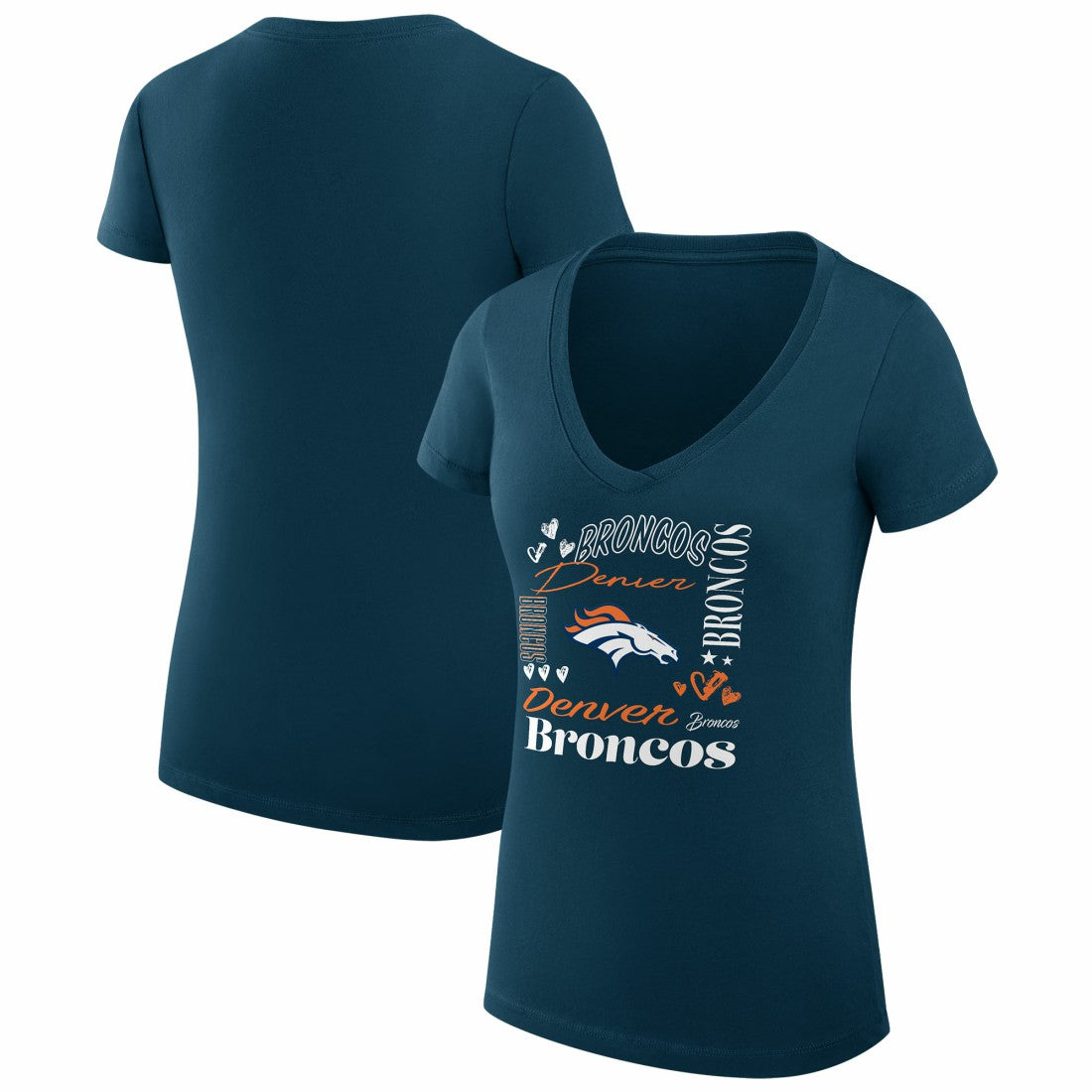 G-III 4Her by Carl Banks Women's Super-Slim Fit Lightweight Collage Team V-Neck T-Shirt - Denver Broncos