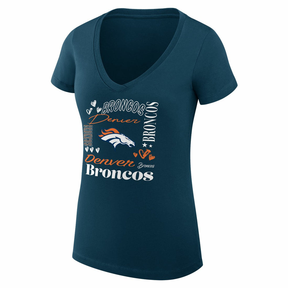G-III 4Her by Carl Banks Women's Super-Slim Fit Lightweight Collage Team V-Neck T-Shirt - Denver Broncos