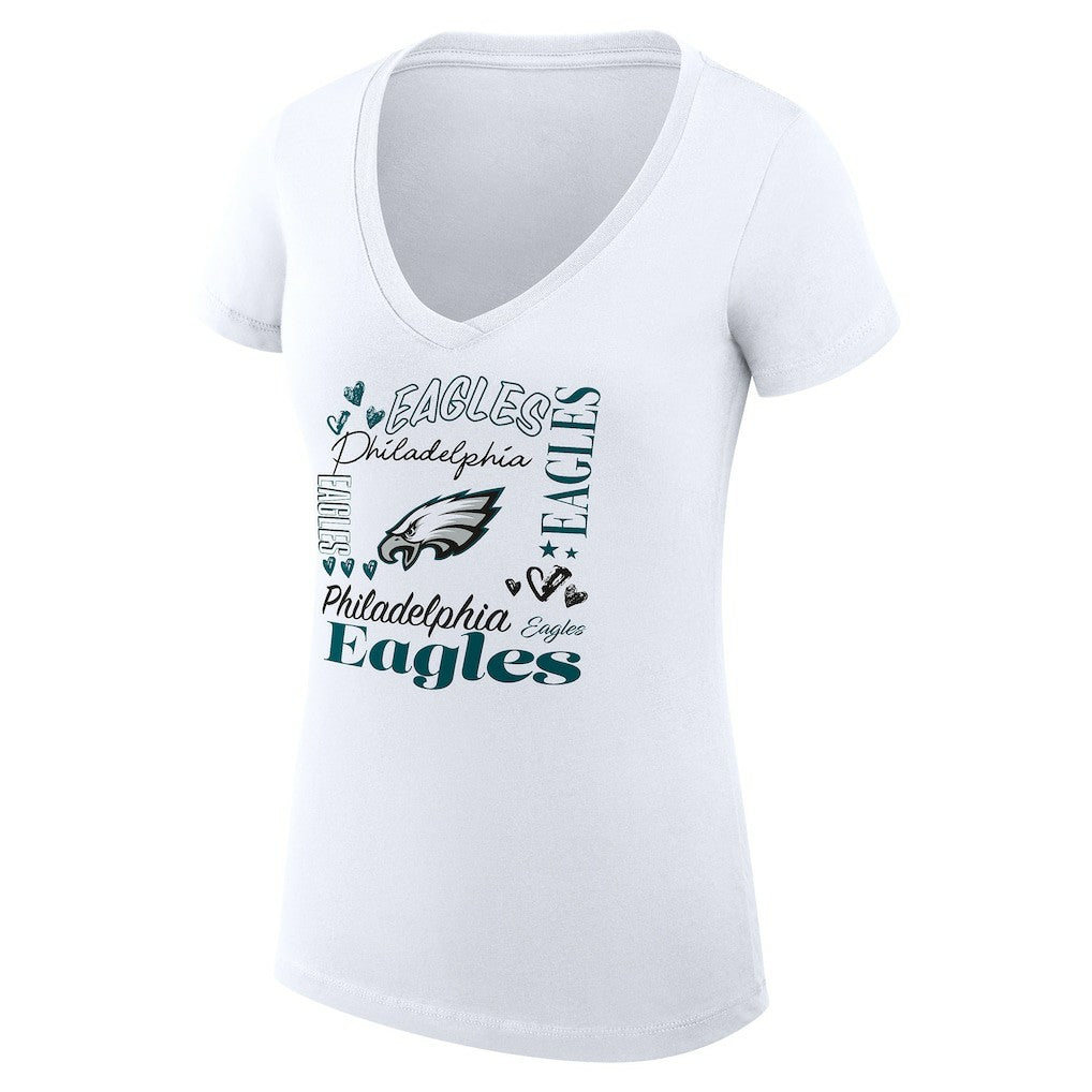 G-III 4Her by Carl Banks Women's Super-Slim Fit Lightweight Collage Team V-Neck T-Shirt - Philadelphia Eagles