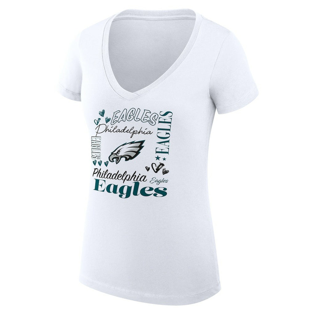 G-III 4Her by Carl Banks Women's Super-Slim Fit Lightweight Collage Team V-Neck T-Shirt - Philadelphia Eagles