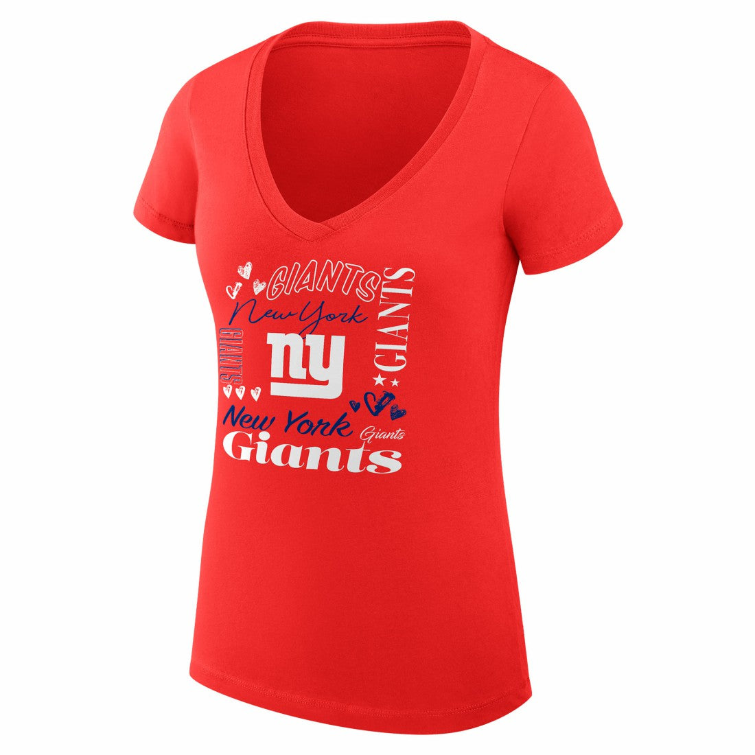 G-III 4Her by Carl Banks Women's Super-Slim Fit Lightweight Collage Team V-Neck T-Shirt - New York Giants