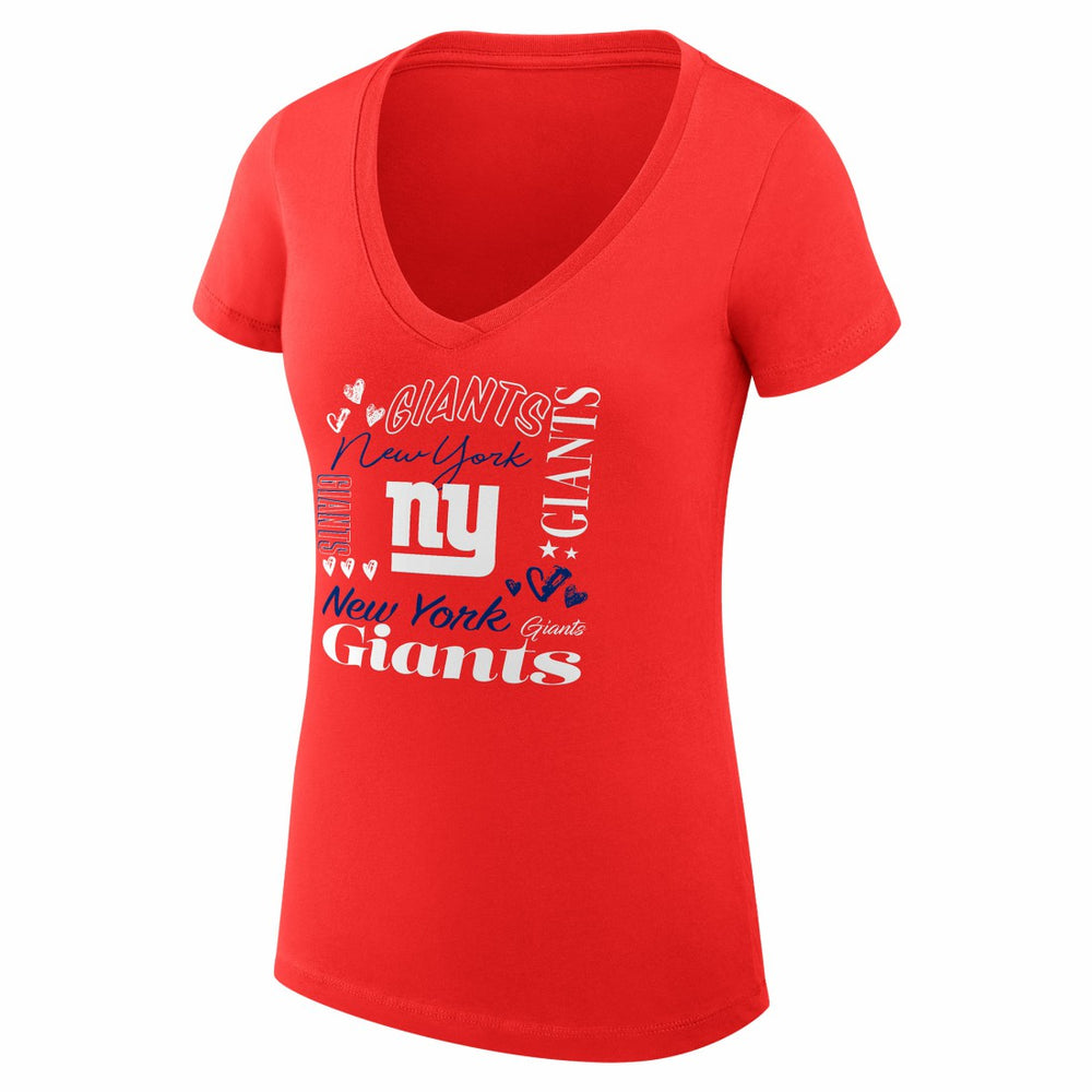 G-III 4Her by Carl Banks Women's Super-Slim Fit Lightweight Collage Team V-Neck T-Shirt - New York Giants