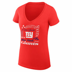 G-III 4Her by Carl Banks Women's Super-Slim Fit Lightweight Collage Team V-Neck T-Shirt - New York Giants
