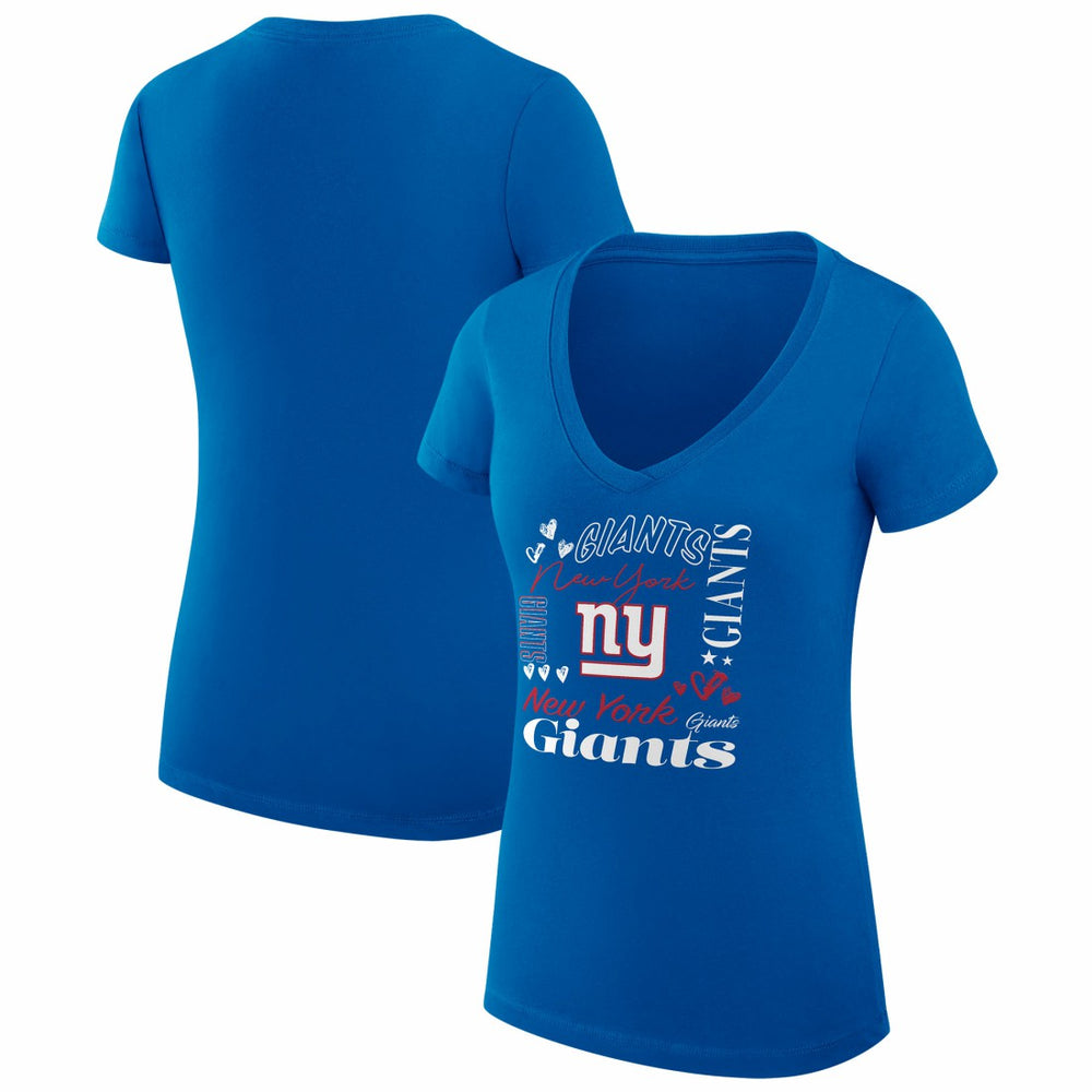 G-III 4Her by Carl Banks Women's Super-Slim Fit Lightweight Collage Team V-Neck T-Shirt - New York Giants