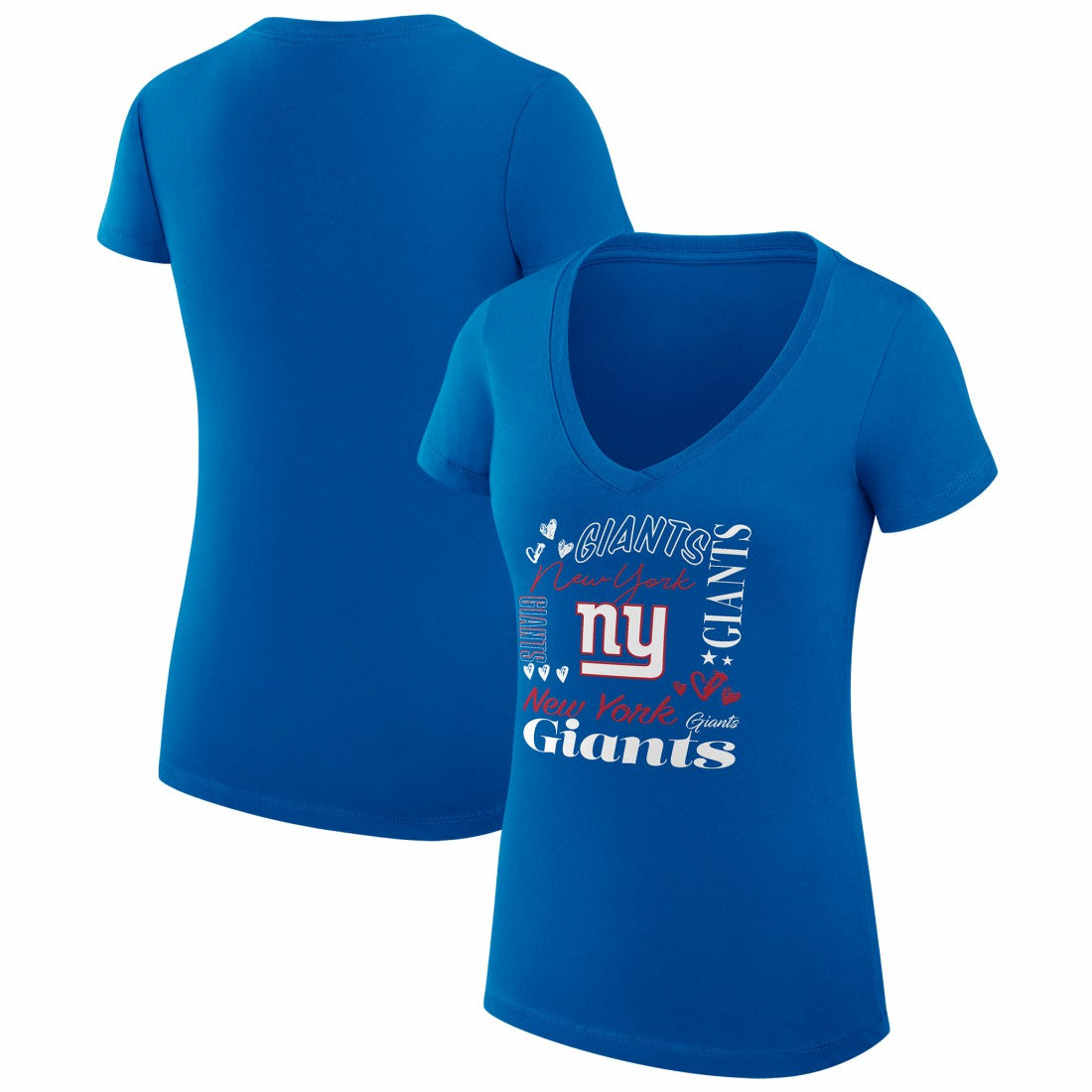 G-III 4Her by Carl Banks Women's Super-Slim Fit Lightweight Collage Team V-Neck T-Shirt - New York Giants