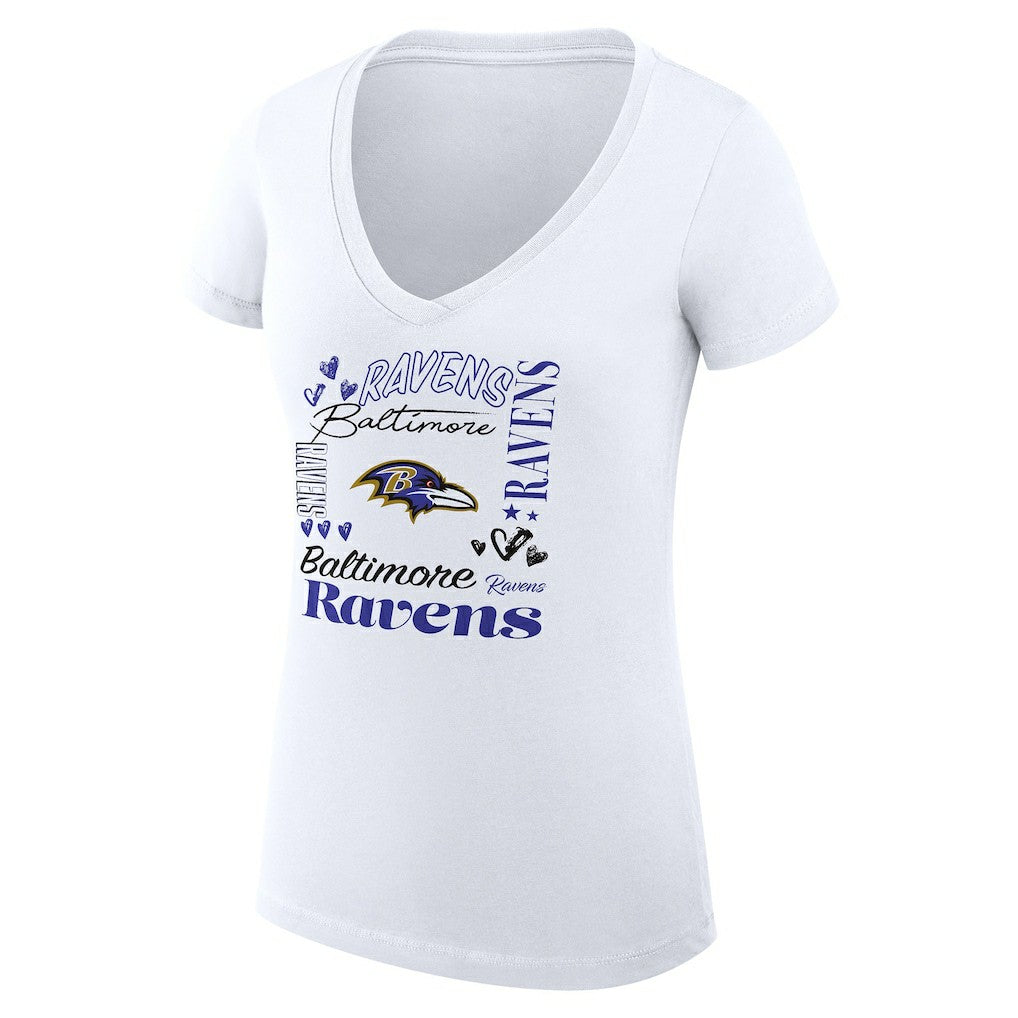 G-III 4Her by Carl Banks Women's Super-Slim Fit Lightweight Collage Team V-Neck T-Shirt - Baltimore Ravens