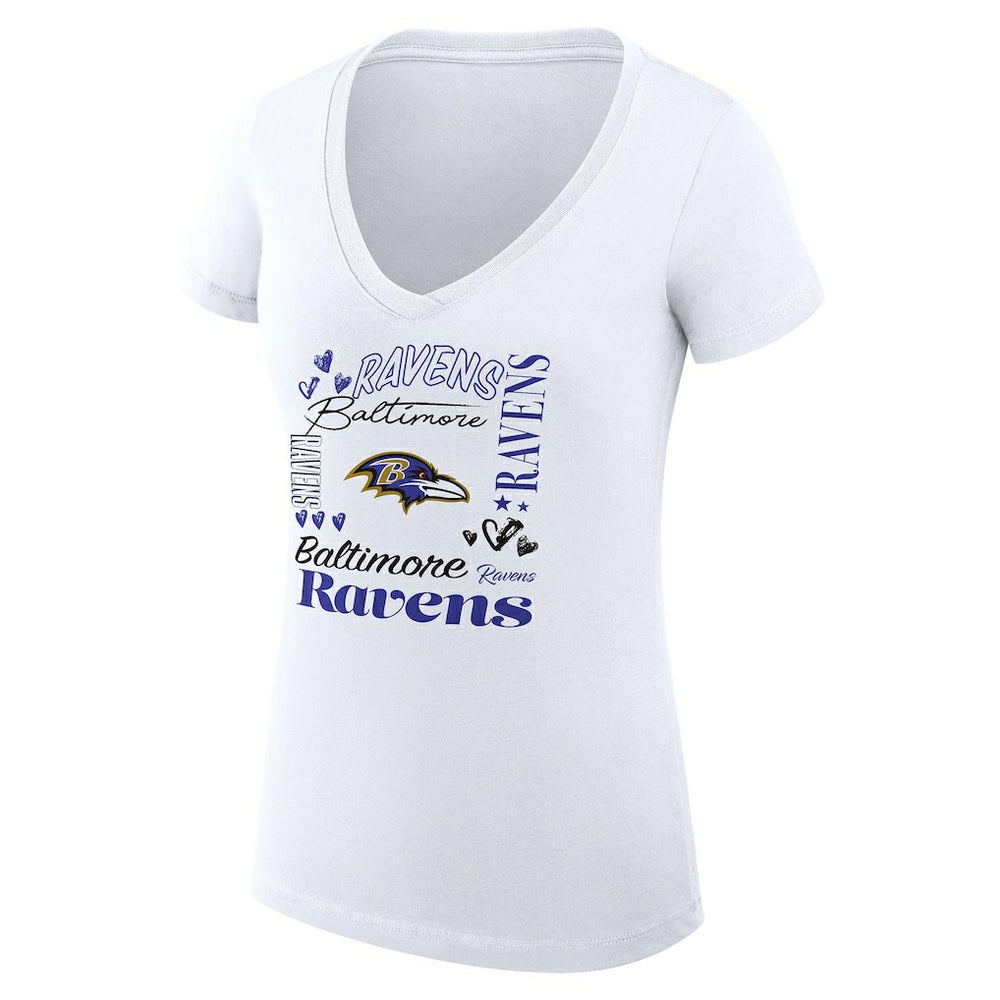 G-III 4Her by Carl Banks Women's Super-Slim Fit Lightweight Collage Team V-Neck T-Shirt - Baltimore Ravens