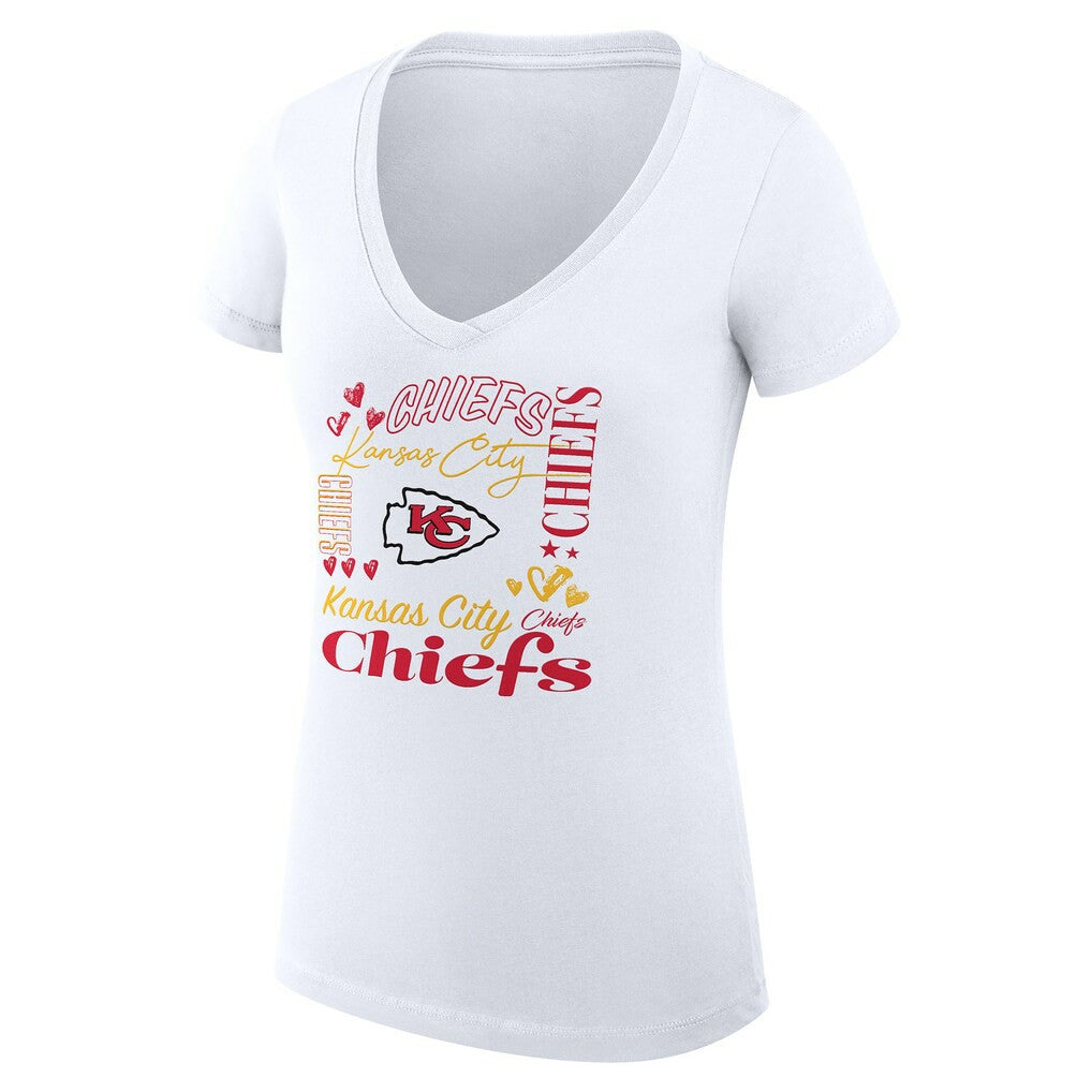 G-III 4Her by Carl Banks Women's Super-Slim Fit Lightweight Collage Team V-Neck T-Shirt - Kansas City Chiefs