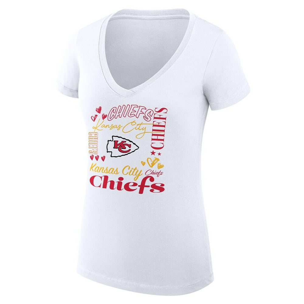 G-III 4Her by Carl Banks Women's Super-Slim Fit Lightweight Collage Team V-Neck T-Shirt - Kansas City Chiefs