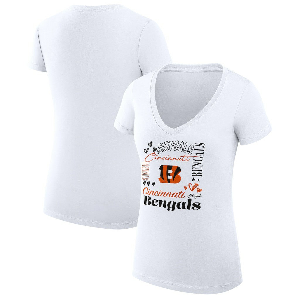 G-III 4Her by Carl Banks Women's Super-Slim Fit Lightweight Collage Team V-Neck T-Shirt - Cincinnati Bengals
