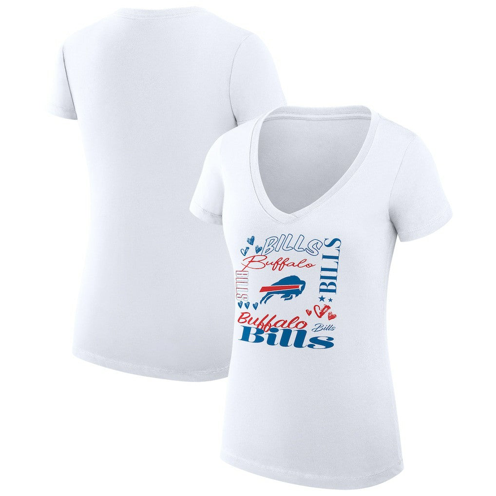 G-III 4Her by Carl Banks Women's Super-Slim Fit Lightweight Collage Team V-Neck T-Shirt - Buffalo Bills