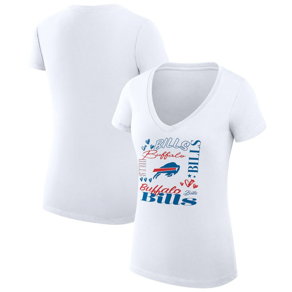 G-III 4Her by Carl Banks Women's Super-Slim Fit Lightweight Collage Team V-Neck T-Shirt - Buffalo Bills