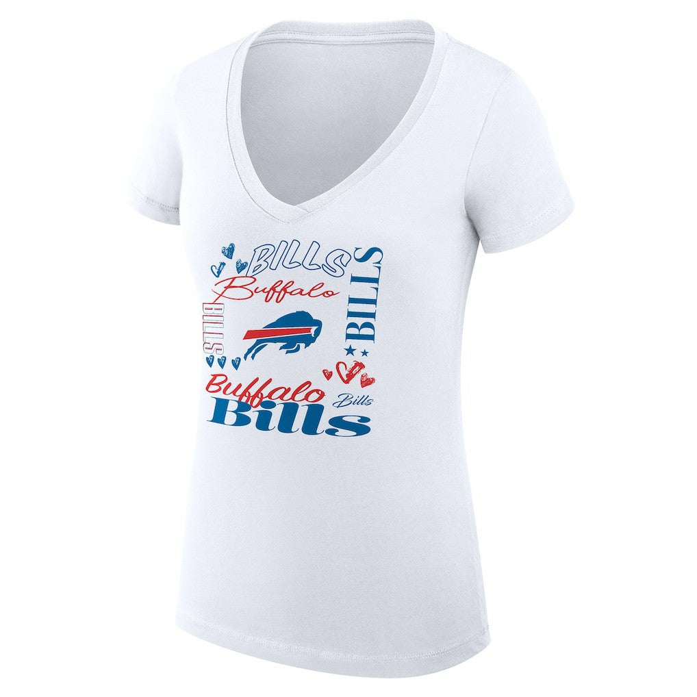 G-III 4Her by Carl Banks Women's Super-Slim Fit Lightweight Collage Team V-Neck T-Shirt - Buffalo Bills