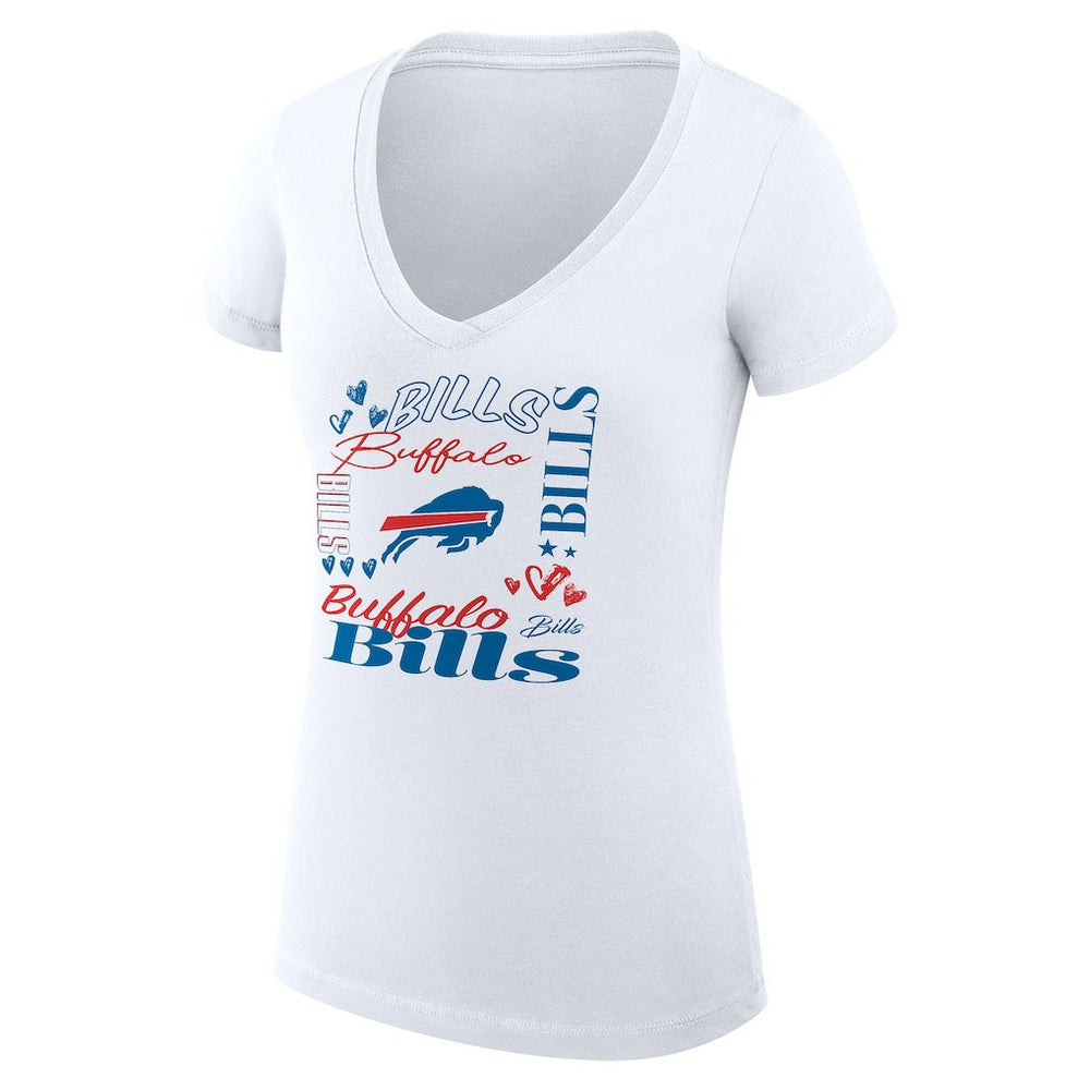 G-III 4Her by Carl Banks Women's Super-Slim Fit Lightweight Collage Team V-Neck T-Shirt - Buffalo Bills