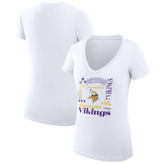 G-III 4Her by Carl Banks Women's Super-Slim Fit Lightweight Collage Team V-Neck T-Shirt - Minnesota Vikings