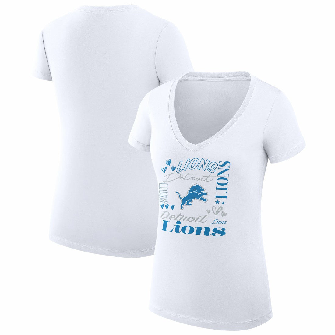 G-III 4Her by Carl Banks Women's Super-Slim Fit Lightweight Collage Team V-Neck T-Shirt - Detroit Lions